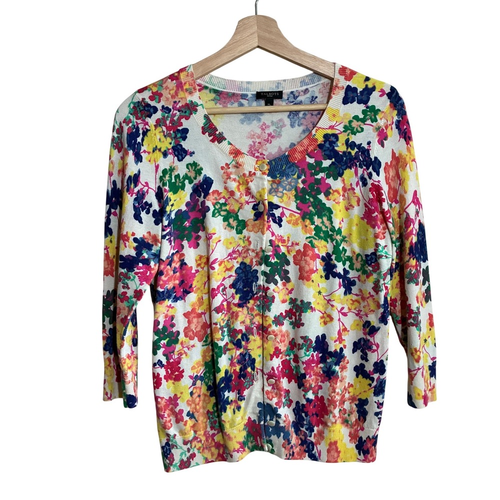 Talbots Floral Button Front Cardigan Mp Multicolor Women Cotton Blend